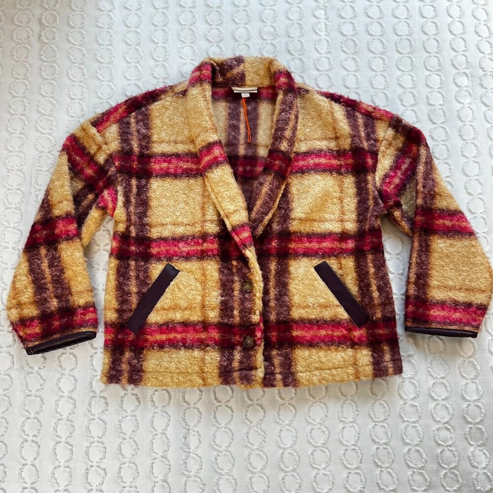 Knox Rose Faux Fur Jacket Women's Large Plaid Cozy Outerwear Fall Winter